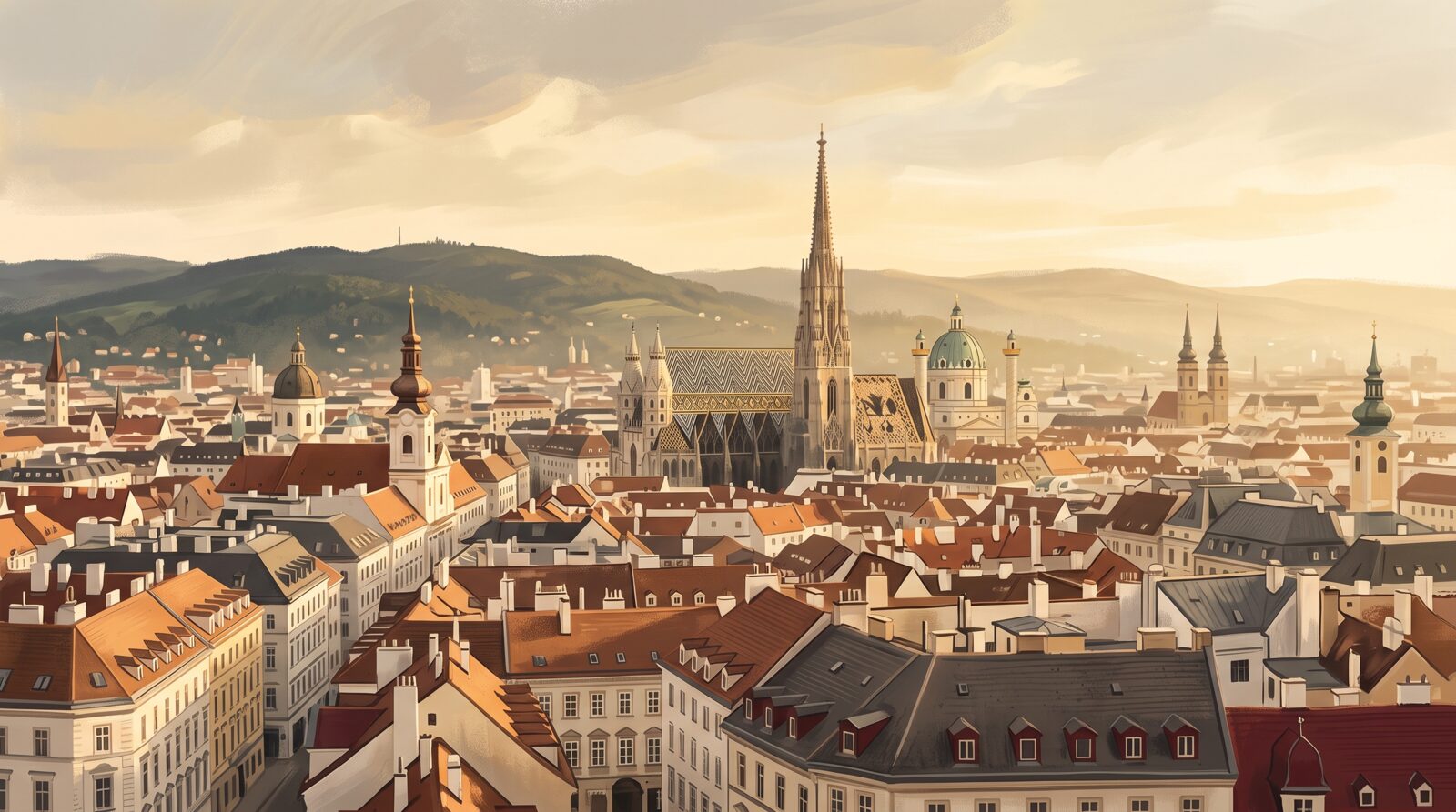 Wien — Dachlandschaft der Innenstadt (Illustration)