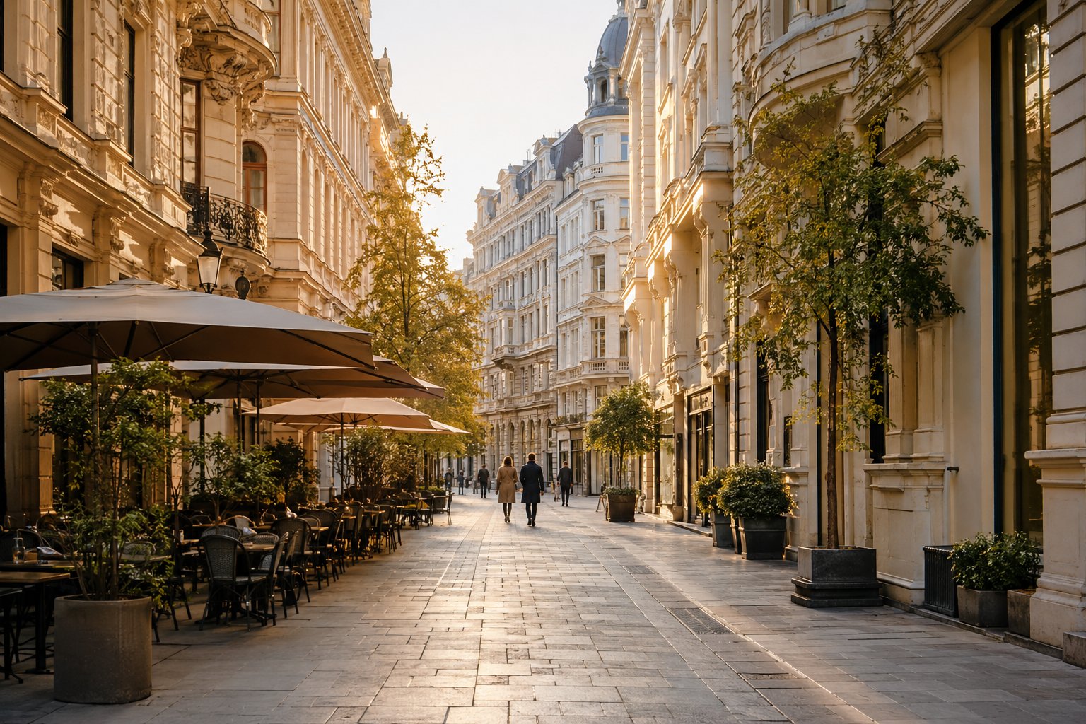 Elegant Vienna city centre with café terraces
